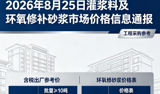 金平2026年8月25日灌浆料及环氧修补砂浆市场价格信息通报